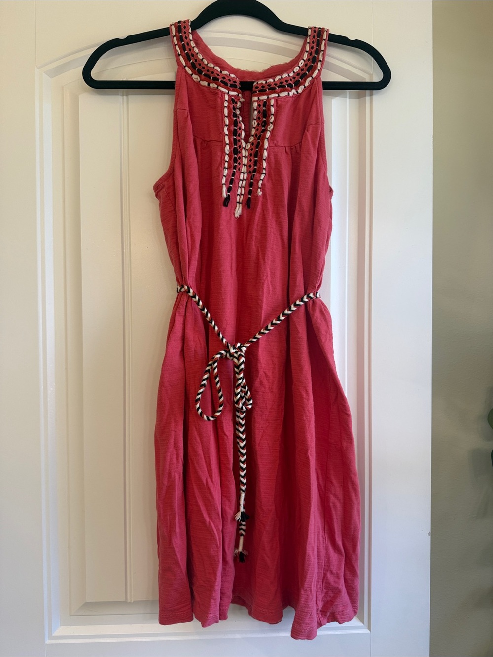 Women’s Coral Embroidered Halter Dress with Rope Belt